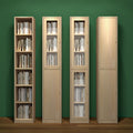 Solid wood bookcase with glass door, kids' bookshelf, home living room storage cabinet, dustproof display cabinet, narrow gap shelf