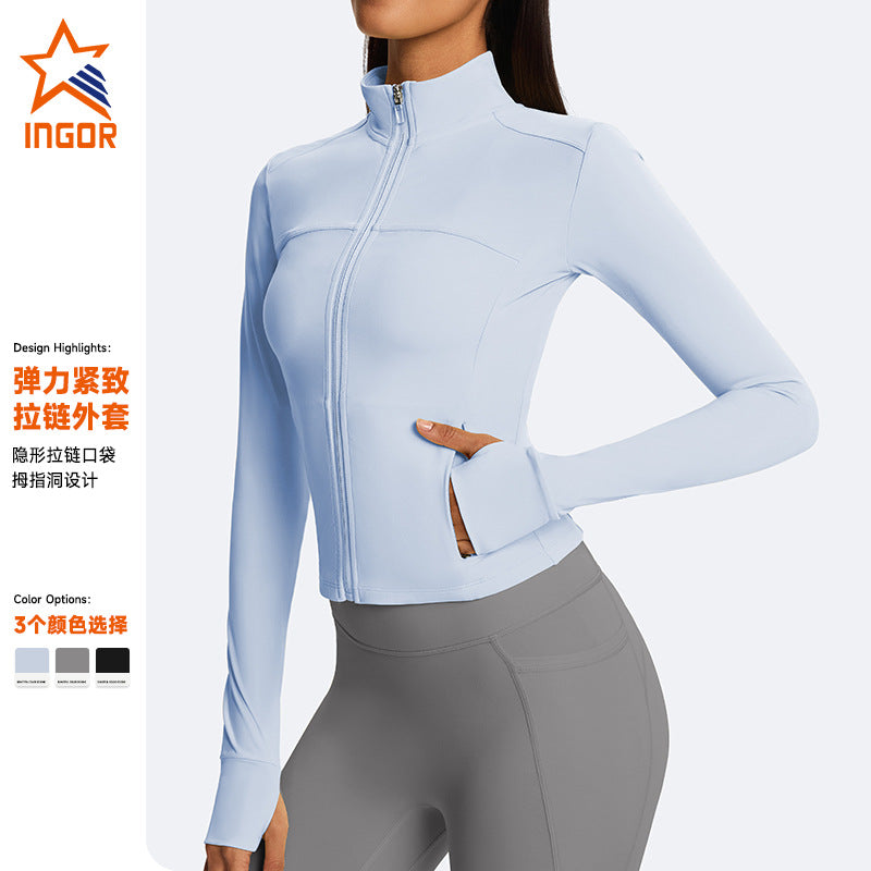 Fall and winternew arrival yoga sports jacket silmoutwear tight sports tops training running fitness clothing outwear women