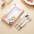 Color boxed portable spoon, cute fork for elementary school students, 304 stainless steel cutlery three-piece set, diy combinable, ready stock