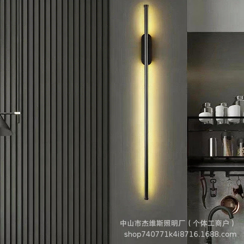 Italian normcore upper and lower light linear wall lamp matte black vertical strip long pole wall washer lamp villa staircase aisle guest