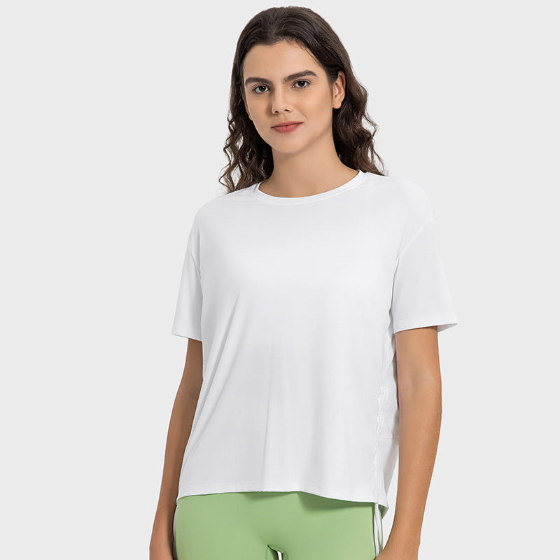 Hf millennium new arrival: cool, breathable, quick-dry drawstring ruched loose fit comfortable crew neck outdoor sports short sleeve t-shirt dss121