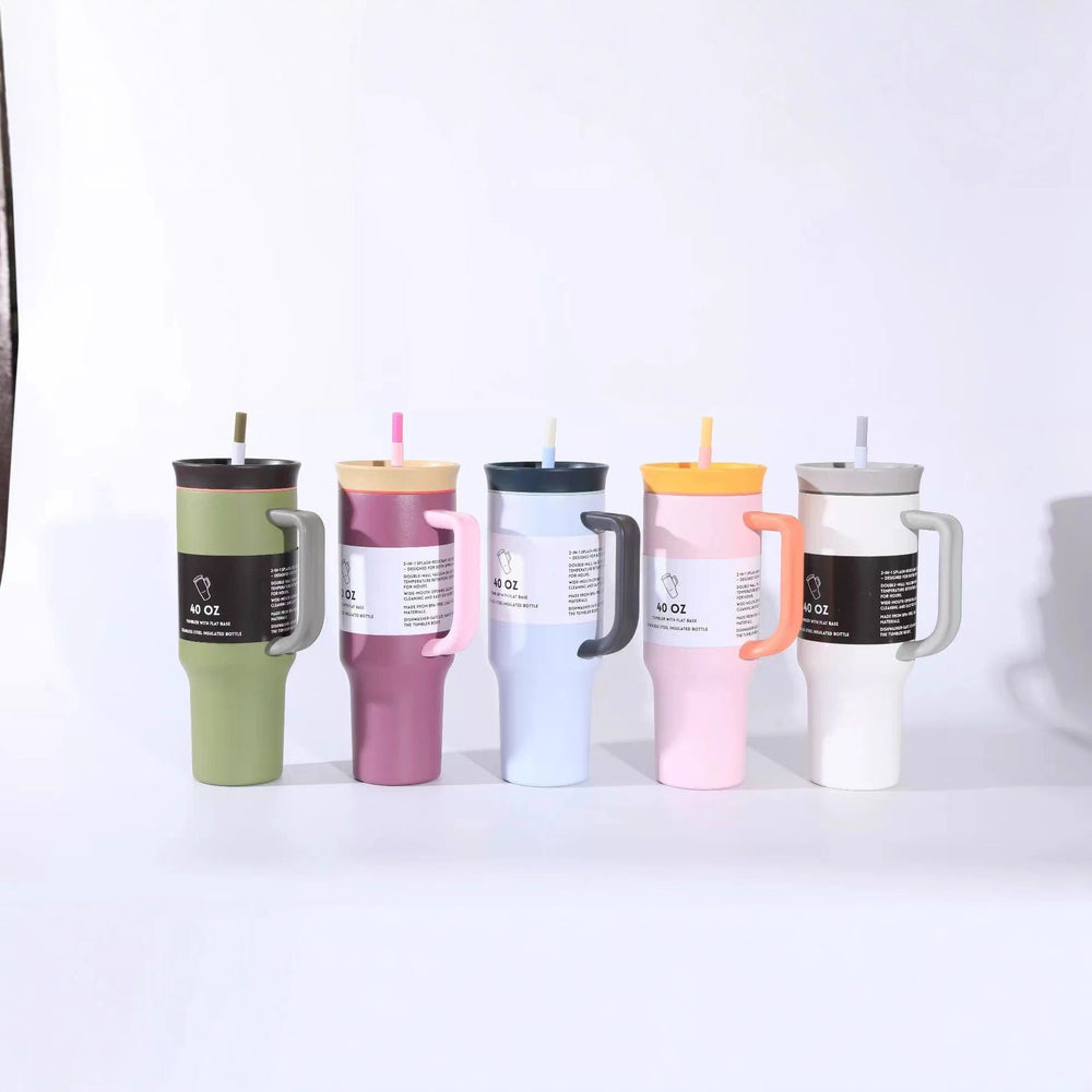 New arrival high-looking ice cup 304 stainless steel ice cup personalized coffee double drinking straw thermos cup wholesale