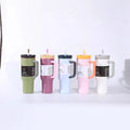New arrival high-looking ice cup 304 stainless steel ice cup personalized coffee double drinking straw thermos cup wholesale