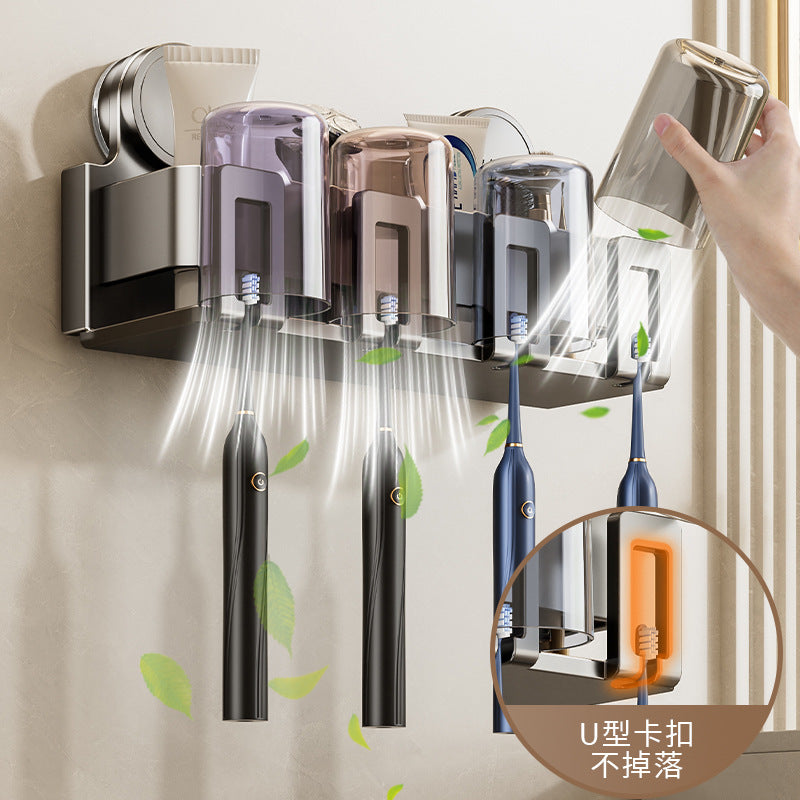 Suction cup toothbrush holder storage rack wall-mounted punch-free bathroom storage toothbrushing mouthwash cup wash wall hanging tube