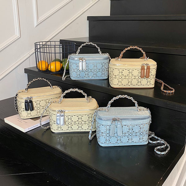 Trend hot diamond small bag women's 2025 new fashion shoulder box bag solid color personalized chain messenger bag