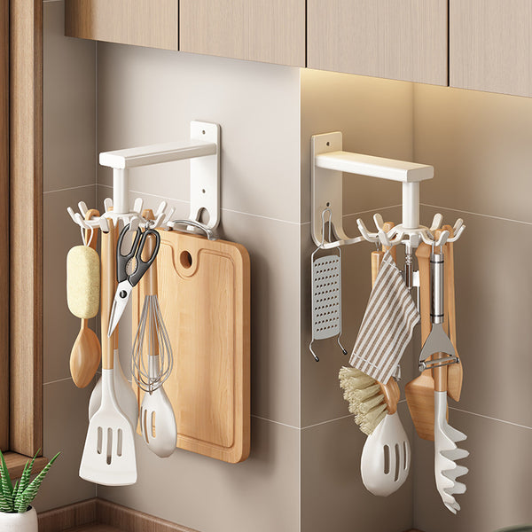 Kitchen Rotating Hook No Punching Wall Hanging Shelf Spoon Spatula Cutting Board Hanger Viscose Strong Wall Nail Free