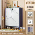 Steel shoe cabinet for home, shoe rack for entryway, hallway organizer with door and lock, minimalist large capacity faux stone shoe cabinet