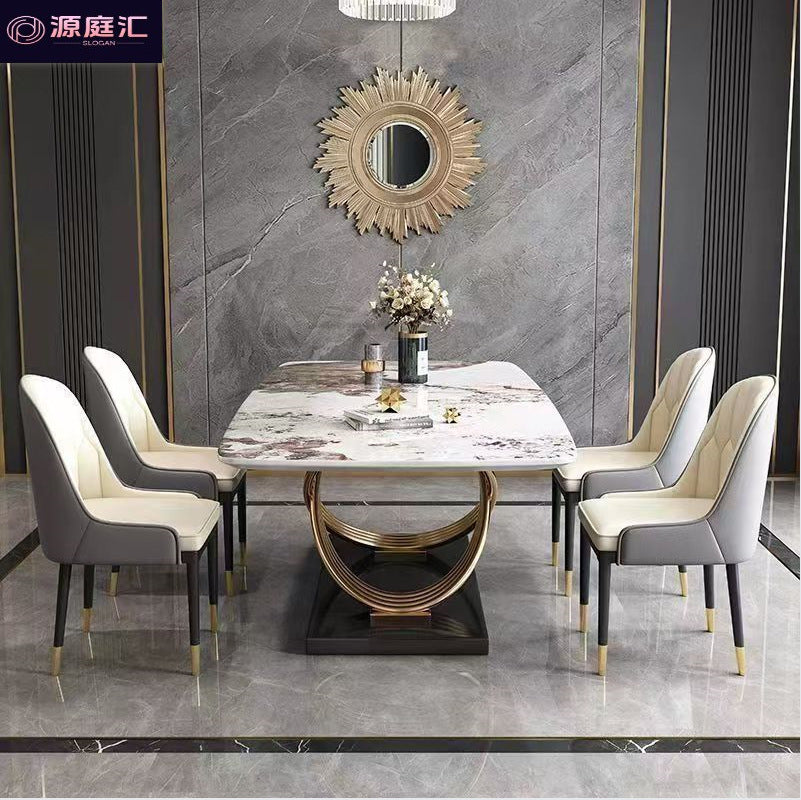 Italian-style sintered stone dining table and chairs set - modern luxury rectangular dining table for small spaces