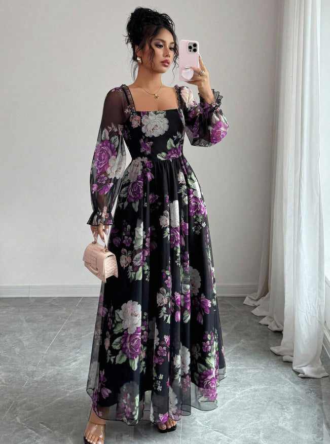 new arrival: elegant chiffon long-sleeve printed pleated dress - perfect for independent stores, , , and