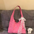 spring new arrival: large capacity shoulder bag vest - korean style sweet embroidered bowknot ruched versatile commuter bag for women