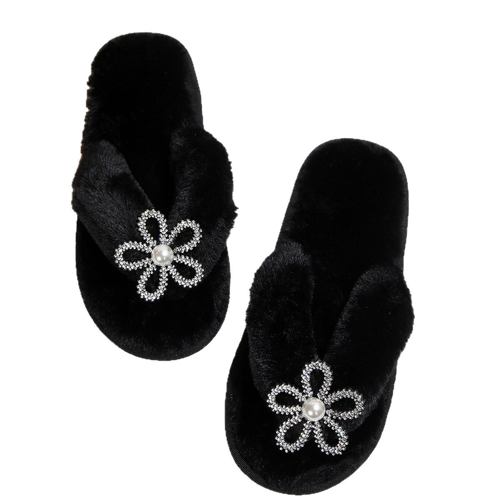 New rhinestone flower european and american plus size foreign trade cross-border popular tiktok artificial pearl thong flip-flops