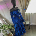 European and american cross-border women's fashion  summer new elegant printed off-the-shoulder ruched flared sleeve top and midi skirt set