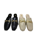 Za2024new arrivalsummerflats sandals women's metal chain shallow mouth square toe fashion baotou back hollow sandals women