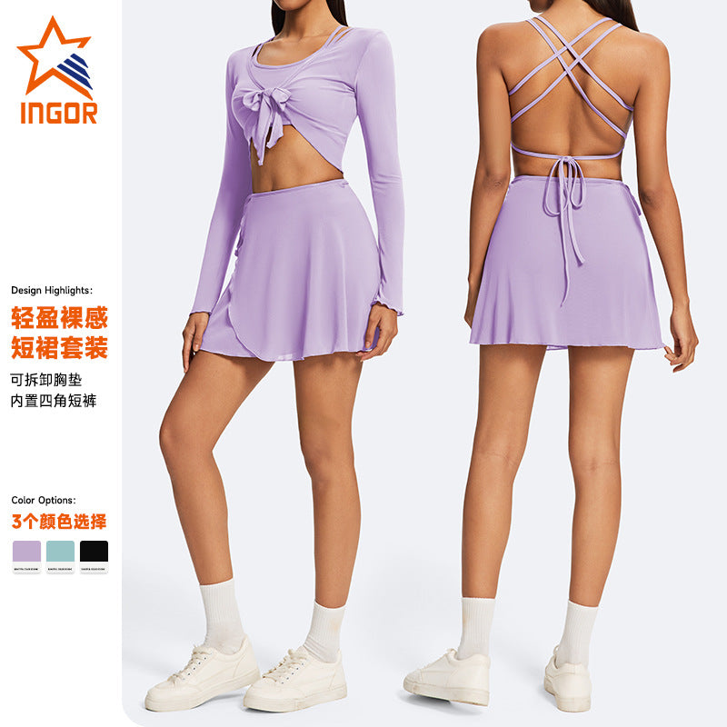 High-waisted active skirt set: perfect for gym, tennis, running, and yoga. this stunning three-piece set is designed for workouts and looks great as outerwear