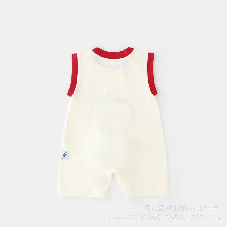 Summer vest, light and breathable jumpsuit, newborn baby clothes, super stylish sleeveless khaki, outdoor crawling clothes