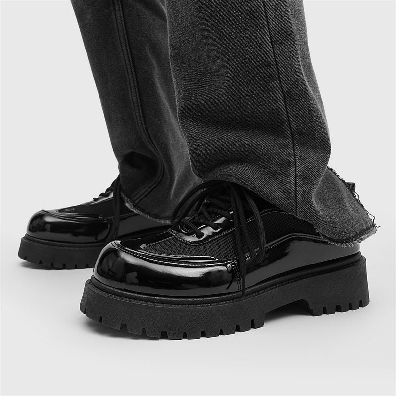 Men's shoes 2026 new spring british style casual low-top martin boots men's leather shoes chunky sole black derby trendy shoes