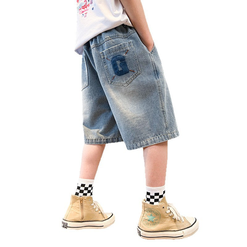 Kids' boys' summer shorts -  new styles - summer boys' stylish mid-to-large size shorts - trendy denim shorts