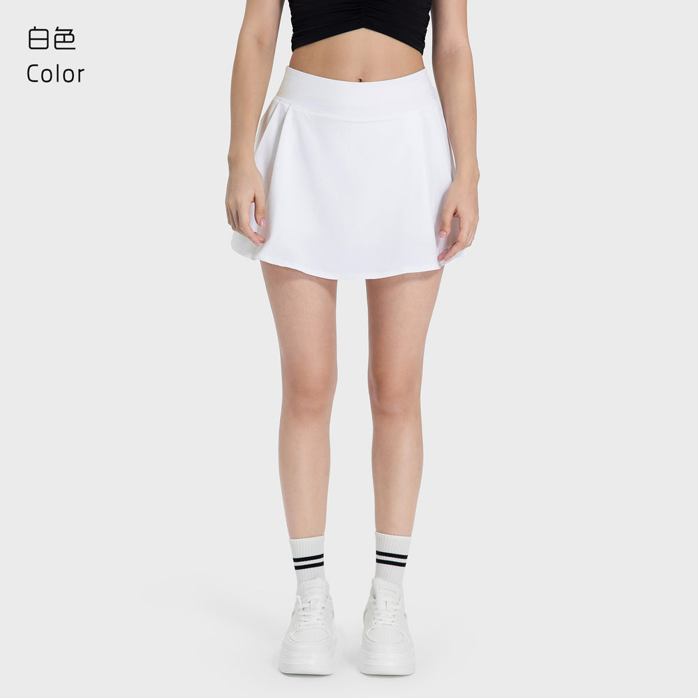 Luxtrenew arrivalpleated leg length yoga shorts skirt for women fake two-piece fashion tape tennis sports skirt dss064