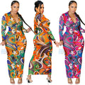 C5838 special offer: no returns or exchanges. please purchase with care. cross-border fashionable european and american women's sexy mesh printed v-neck dress