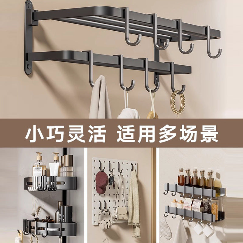 Wholesale storage rack hooks kitchen hanging rack j-shaped hook solid space aluminum nail-free hook movable card hook accessories