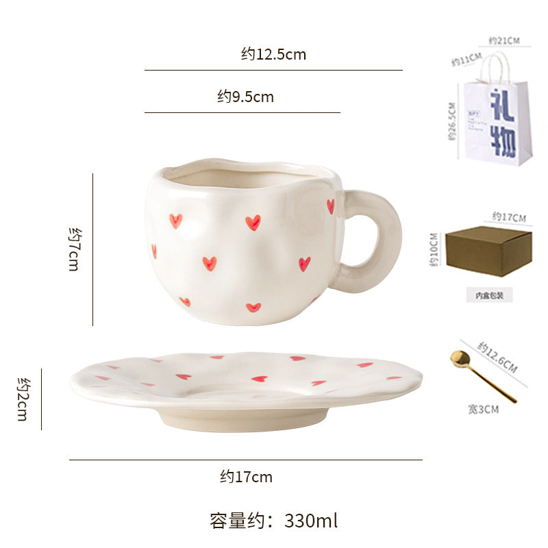 Ins small clear hand-painted ceramic asymmetrical cup and saucer stylishniche style girls ceramic afternoon tea milk coffee cup