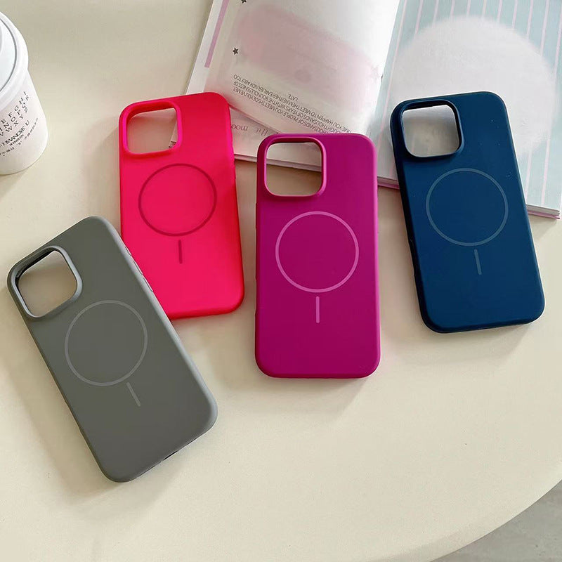 Suitable for iphone16pro thin ring magnetic liquid silicone mobile phone case apple 17air anti-fall pure color protective cover