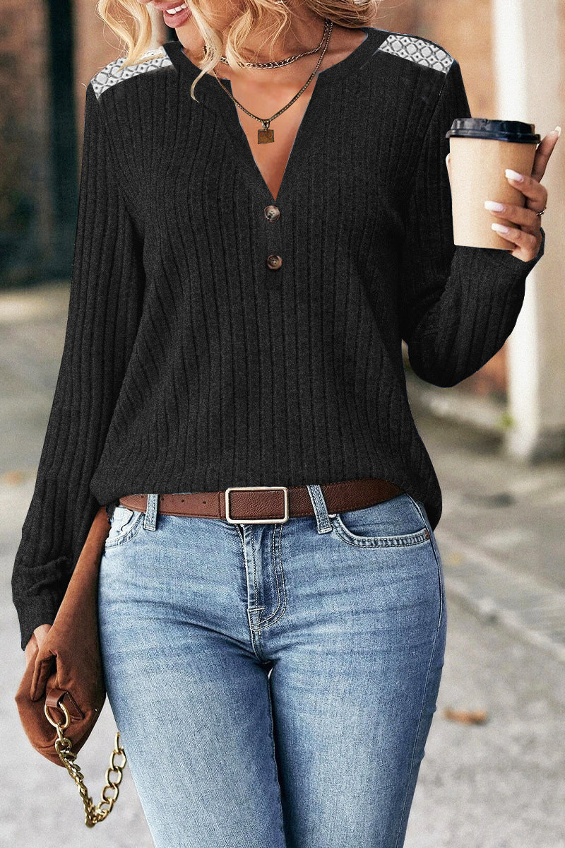 independent station  foreign trade cross-border fall and winter new arrival button lace patchwork knitting shirt long sleeves bottom shirt