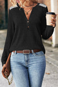 independent station  foreign trade cross-border fall and winter new arrival button lace patchwork knitting shirt long sleeves bottom shirt