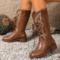 Exportretroembroiderknee socks boots western cowboy boots women's autumn winter new thick heel british style straps knight boots