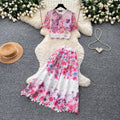French chic lace print two-piece set: women's summer short-sleeve, designer-inspired, age-defying, slimming, and commute-friendly skirt suit