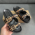 Spanish summer new platform thong sandals leopard print buckle strap flat beach sandals for women