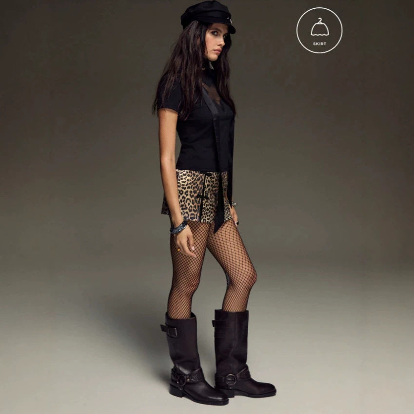 satin leopard print sexy retro fashion slim-fit chinese style frog button slit mini skirt