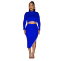 C6829 cross-border   fashion women's solid color long sleeve cropped two-piece dress set