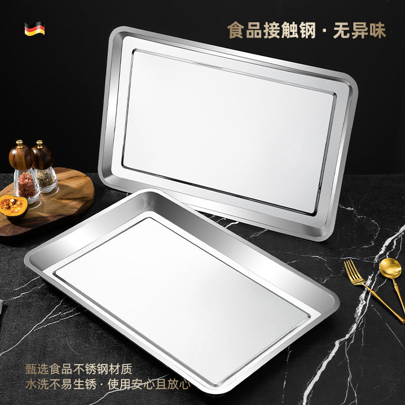 Stainless steel square grill pan, grilled fish pan, food-grade stainless steel tray, rectangular prep dish, dinner plate