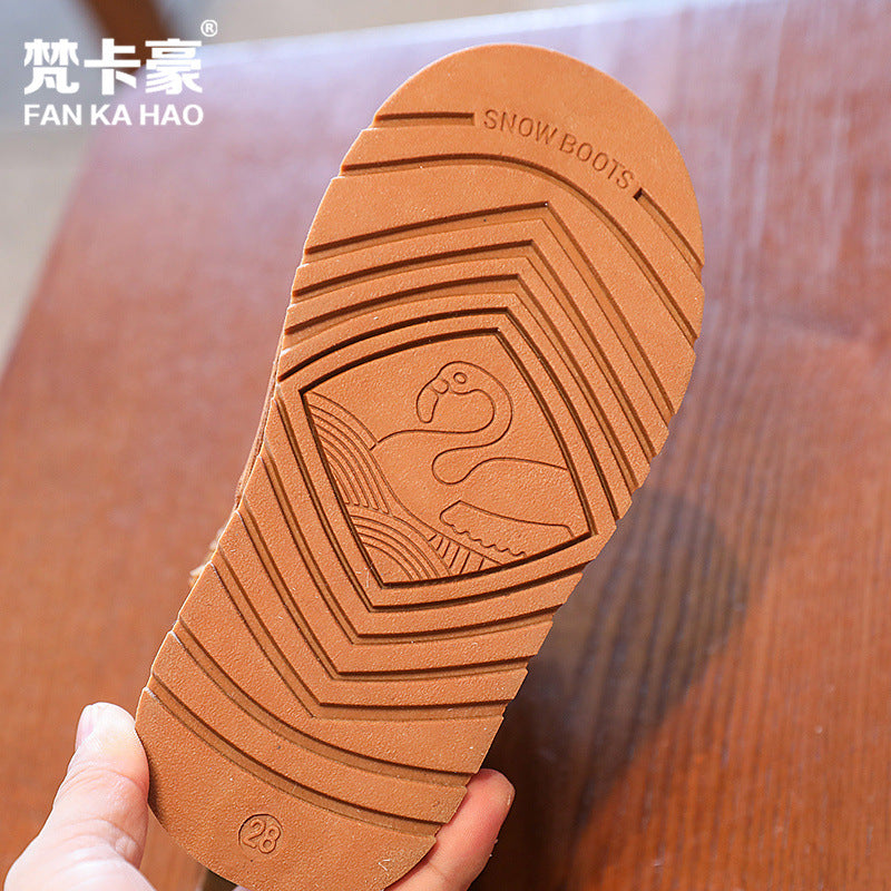 Kidsthickenedheattech snow boots autumn winternew arrivalsex girl black cotton shoes boys short boots medium and big kids shoes