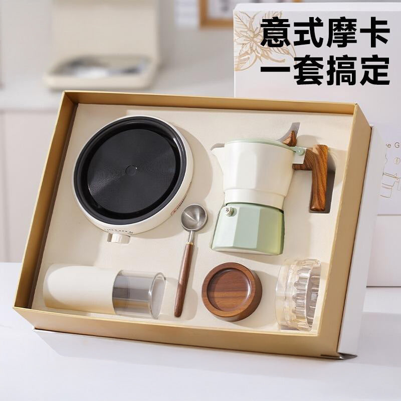 Double valve moka pot set coffee maker gift box set hand brew coffee utensils souvenir hand brew coffee gift