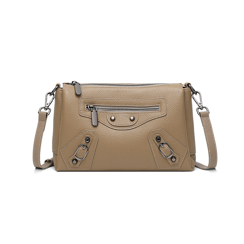 Cross-border popular leather locomotive bag women's 2025 new textured shoulder messenger bag large capacity middle-aged mother bag