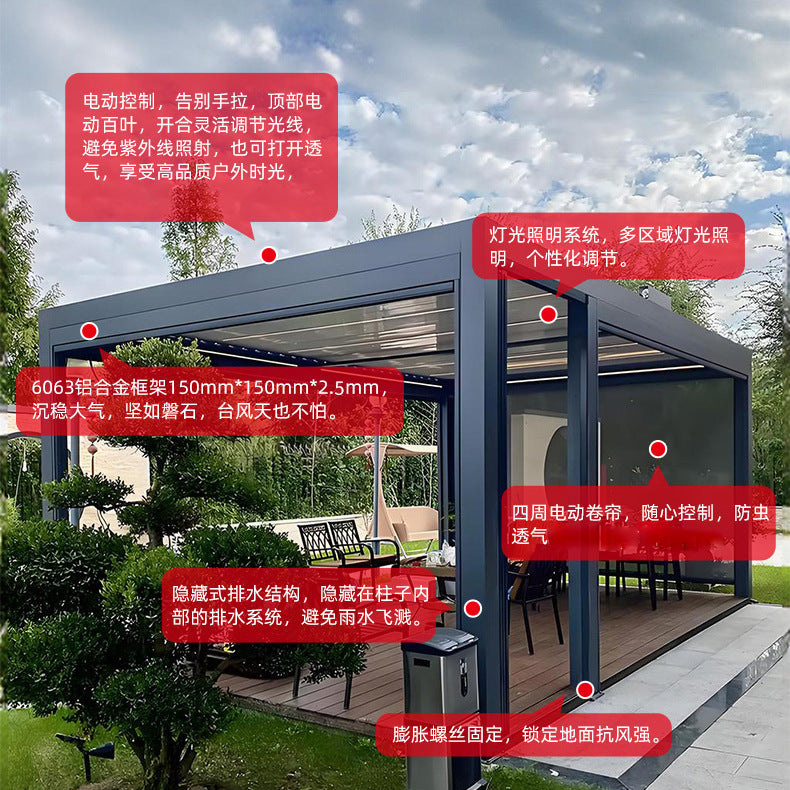 Export export villa garden aluminum alloy flip louvers pavilion terrace casual large size pergola personalized factory