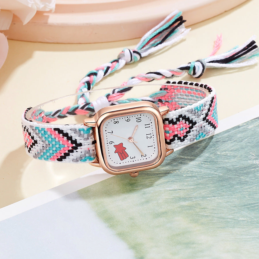 New braided cord square watch - versatile, mori girl style, fresh & cute, high-value, student-friendly, minimalist quartz watch - wholesale