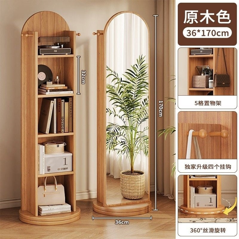 Full-length mirror floor mirror for homeall-in-one dressing mirror girl bedroom rotatable movable fitting mirror hanging coat rack