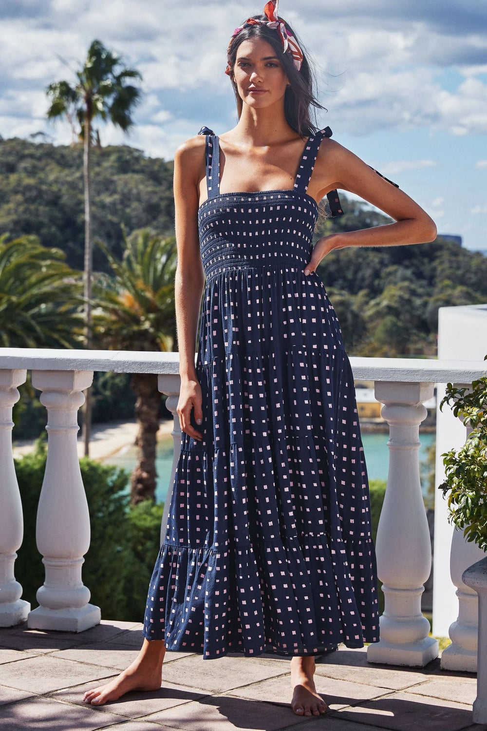 cross-border fashion summer women's  commuter sleeveless spicy girl print long slip dress