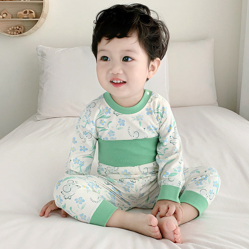 Baby pure cotton boneless high waist belly protection fall and winter autumn clothes suit baby heattechseparatessuit baby suit