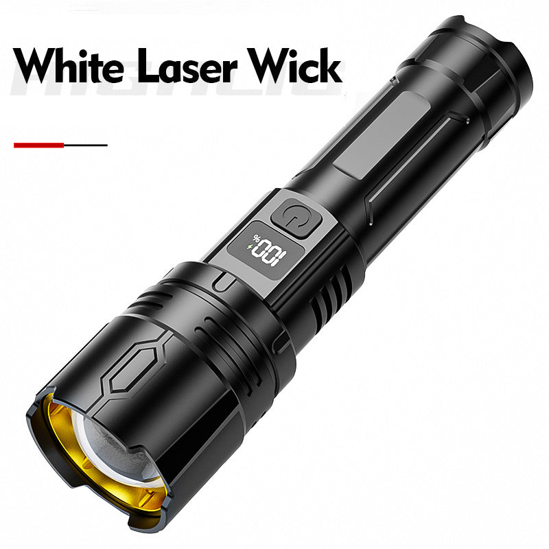 Cross-border strict selection of white laser flashlight outdoor emergency long battery life long-range long-range zoom intelligent electric display strong light flashlight