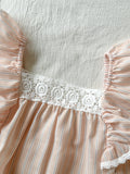 hot-selling cross-border girls' ruffle sleeve babydoll top + lace embroidered shorts two-piece set