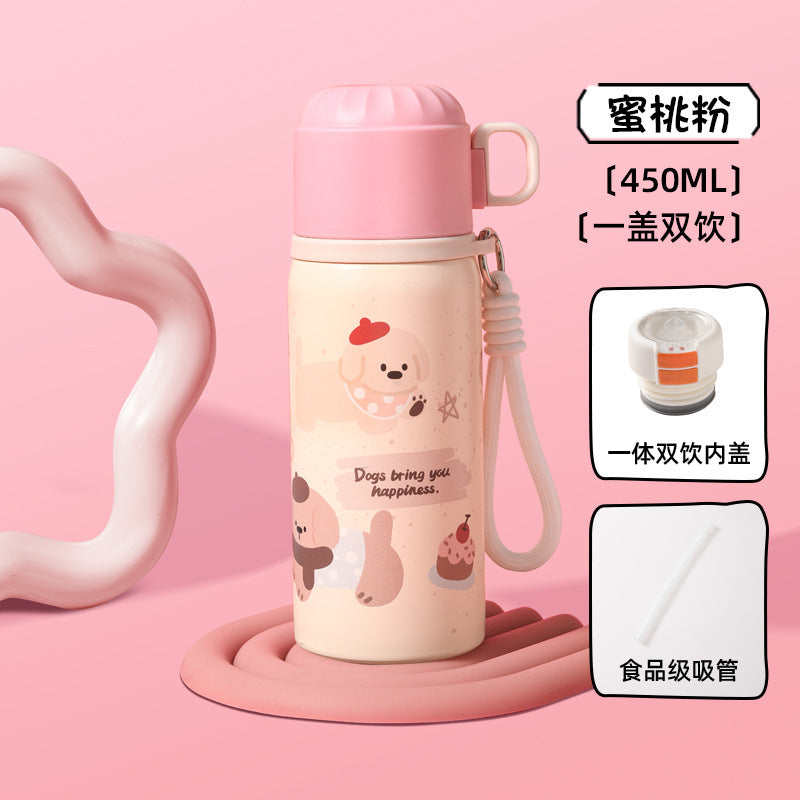 Double-walled insulated water bottle for kids, 316 stainless steel, suitable for both boys and girls. water bottle with straw, large capacity, wholesale and customization available