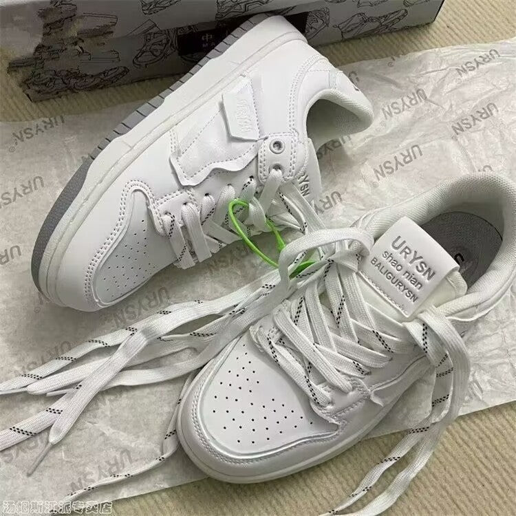 Hong kong style white sneakers - trending on instagram, versatile, height increasing, casual shoes for women, 2026 spring new arrivals, student athletic skate shoes