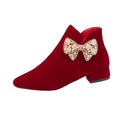 Boots women's outwear 2024 fall and winter style pointed thick heel xiuhe red bridal shoes suede short boots wedding shoes