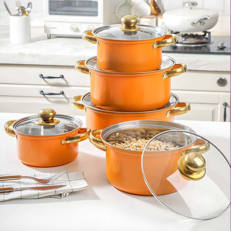 stainless steel 10-piece pot set, soup pot, uncoated pot, milk pot, double ear handle, boiler stove neutralpots