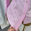 2025 summer new women's french chic rhinestone argyle casual loose thin long sleeve turn-down collar blouse shirt