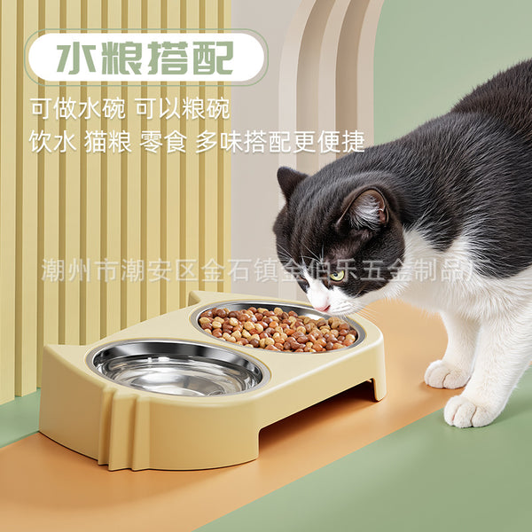 Cross-border cat bowl double bowl anti-knock pet bowl water and food integrated stainless steel dog bowl protection cervical spine cat and dog water and food bowl